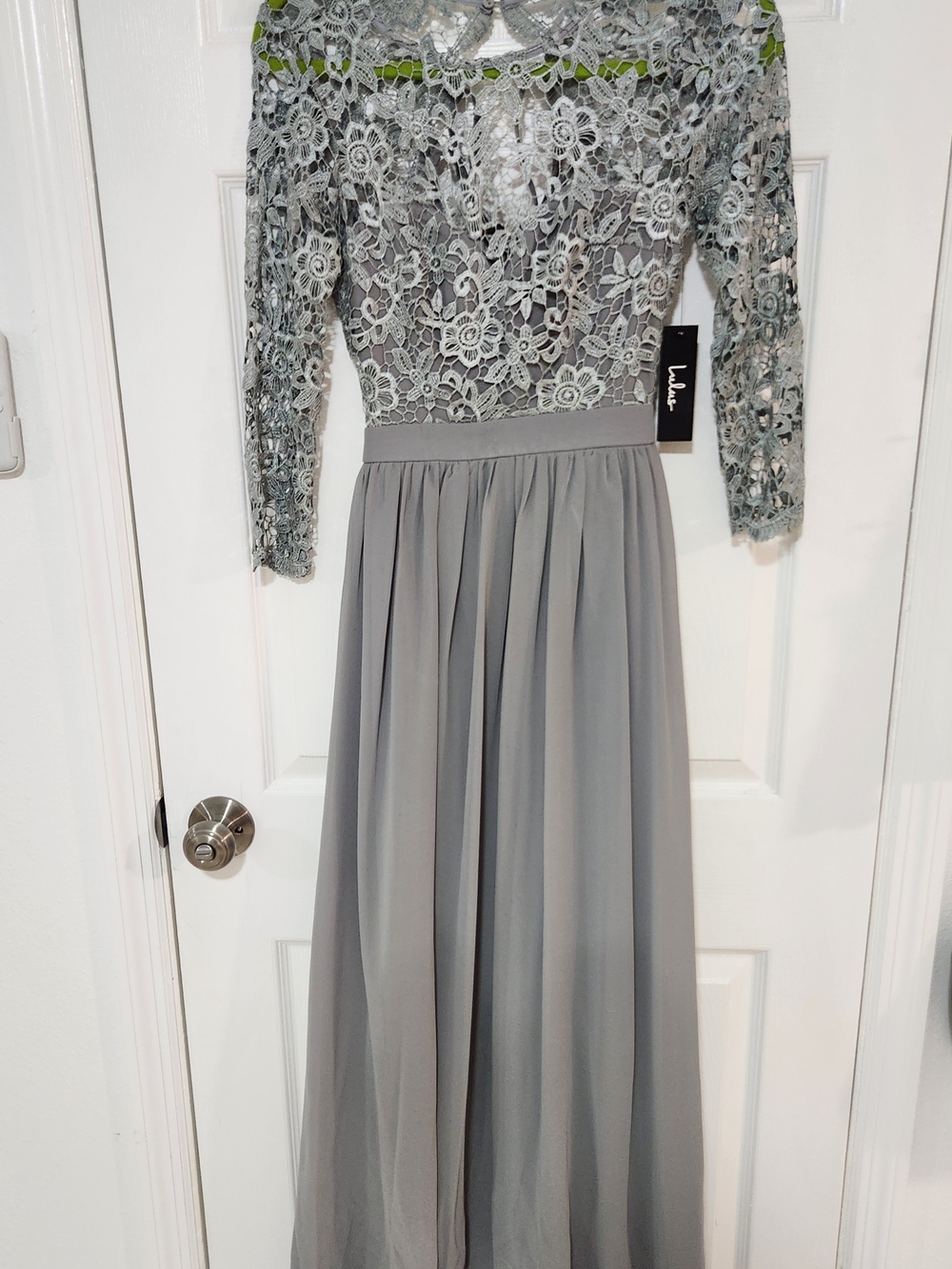 Lulu's Light Gray Lace Bodice Maxi Dress